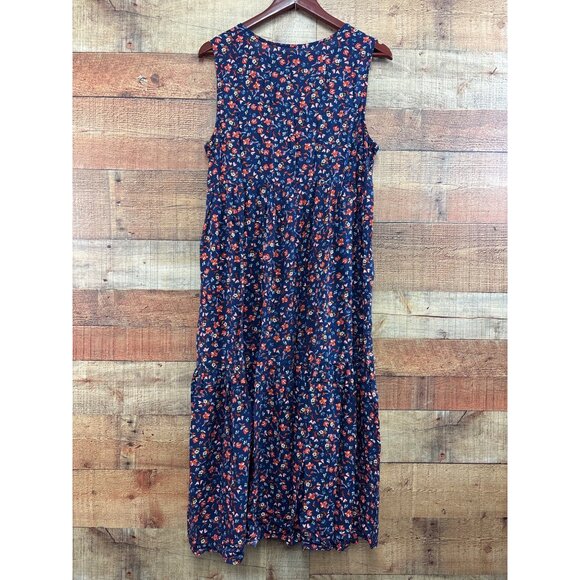 Navy Floral Print Sleeveless Viscose Maxi Dress Long Loose Fit Boho Summer Dress - Picture 5 of 6
